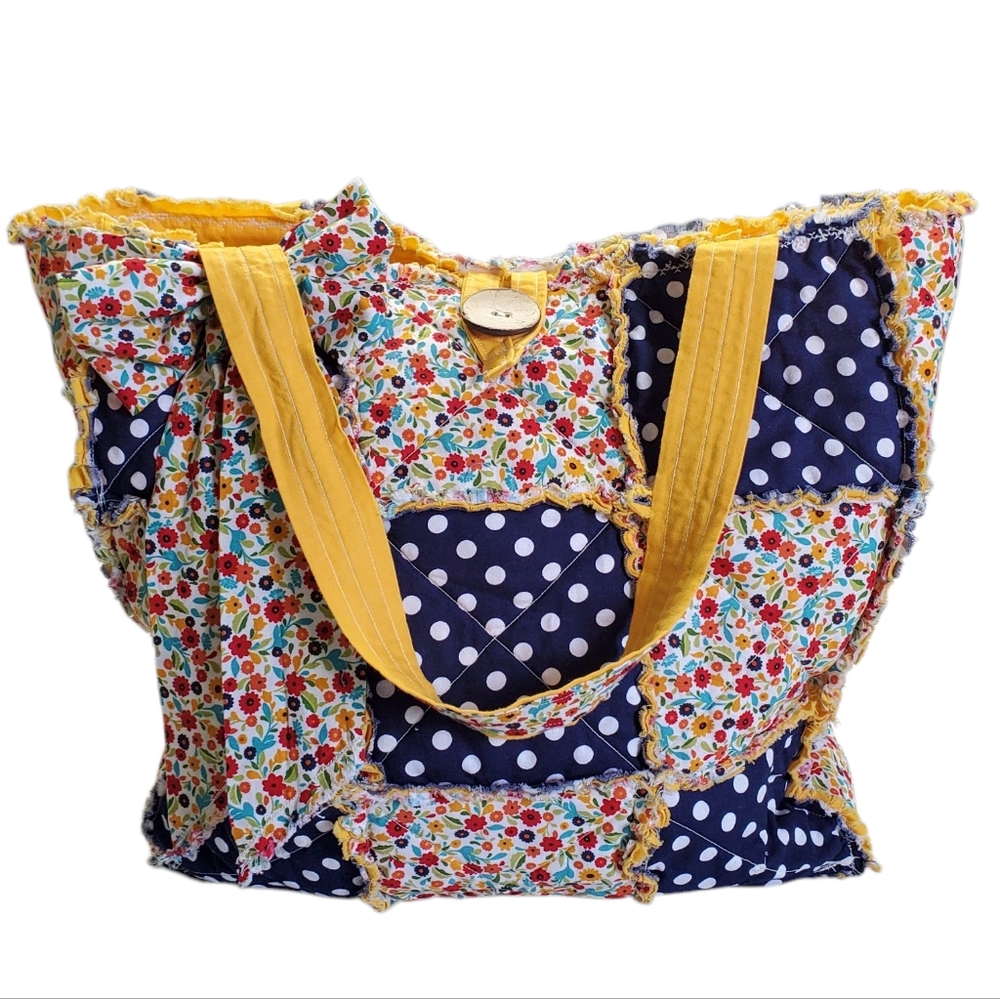 Homecrafted Rag Bag Floral and Polka Dot Tote With Bow - Picture 12 of 14